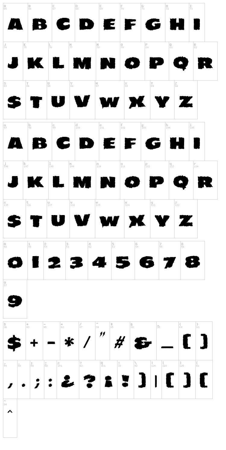 JMH Eerie font map